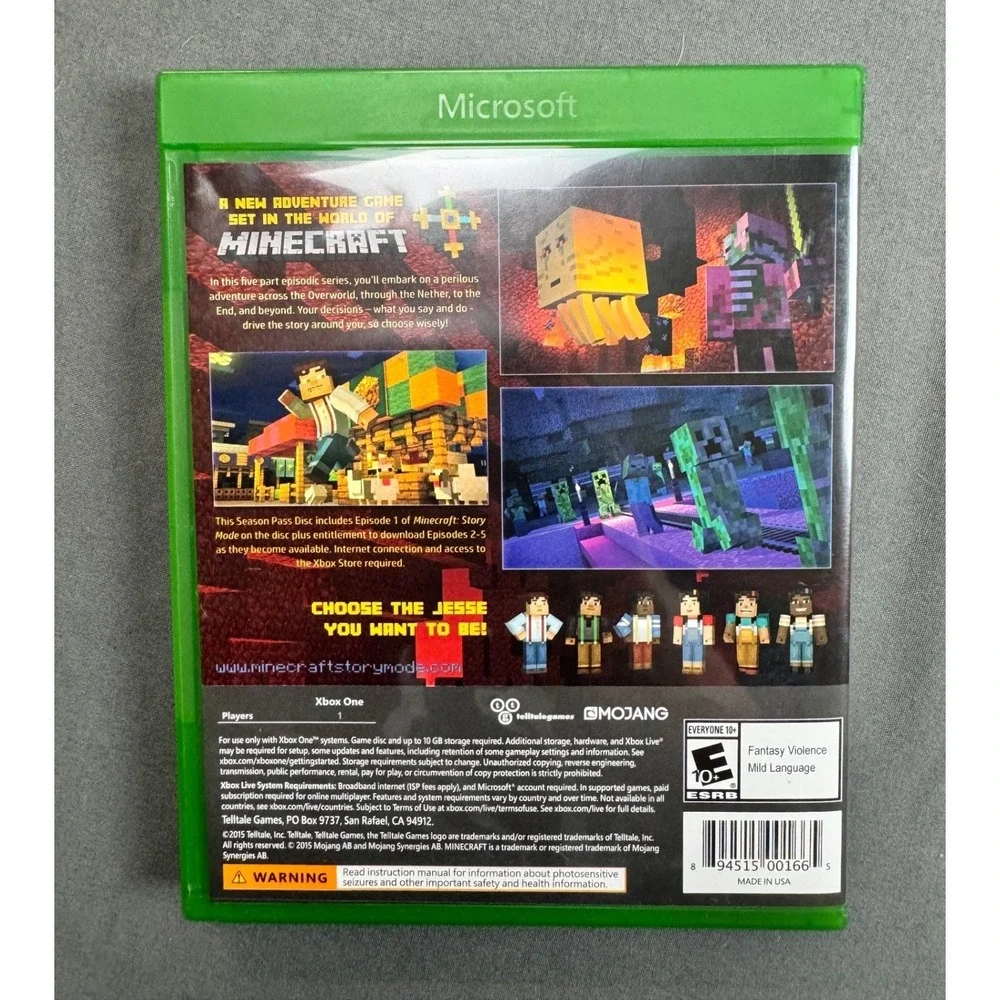 Minecraft Story Mode Season Pass Disc Xbox One Telltale Games Mojang Microsoft